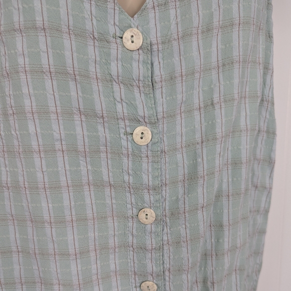 VINTAGE 100% Cotton Plaid Sleeveless Button-Front V-Neck Top Sz M - Picture 5 of 10